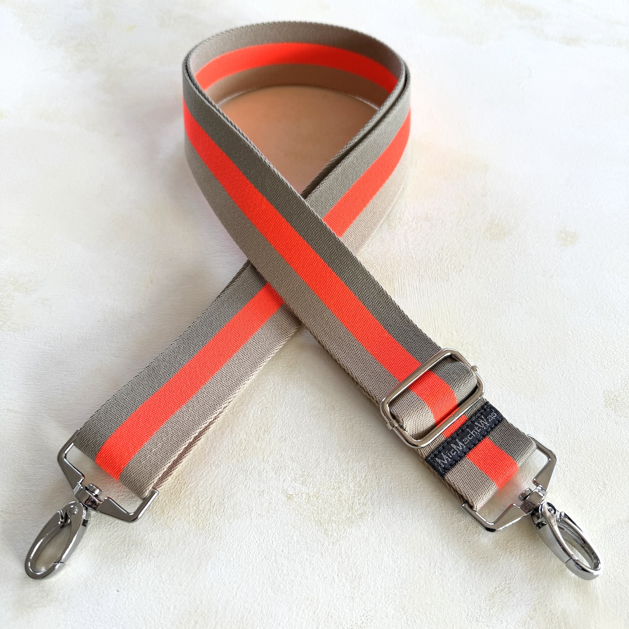 Schultergurt zum Wechseln Streifen Beige Neonorange breit